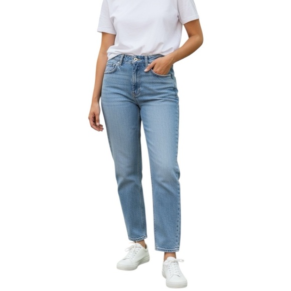 016 Zara Hi-Rise 6 Women Blue Boyfriend Jeans - Picture 1 of 5